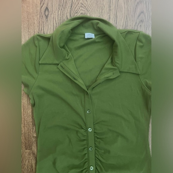 Wilfred aritiza green vibrant button Dress mini medium soft comfy stretchy - Picture 5 of 6